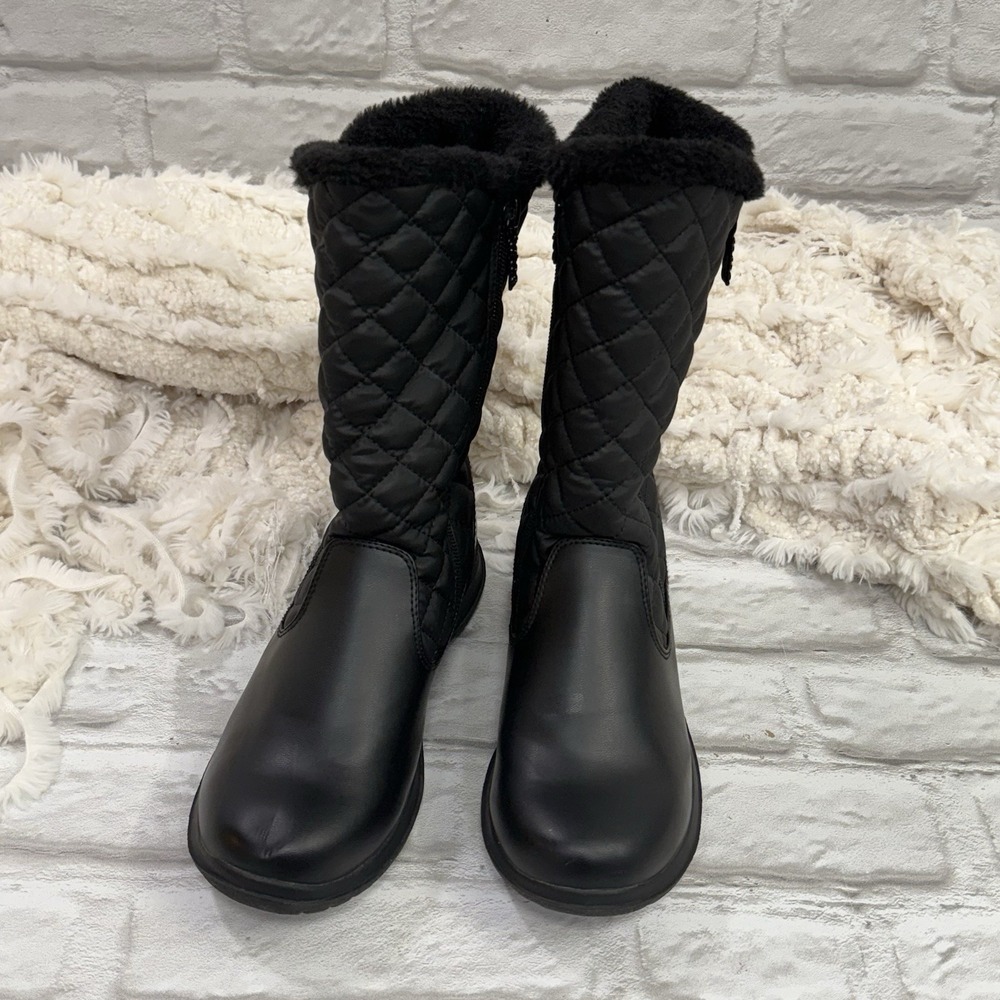 The Totes Jade Quilted Snow Boot Faux Fur Size 7M Black All Weather Winter Boots - Picture 6 of 13